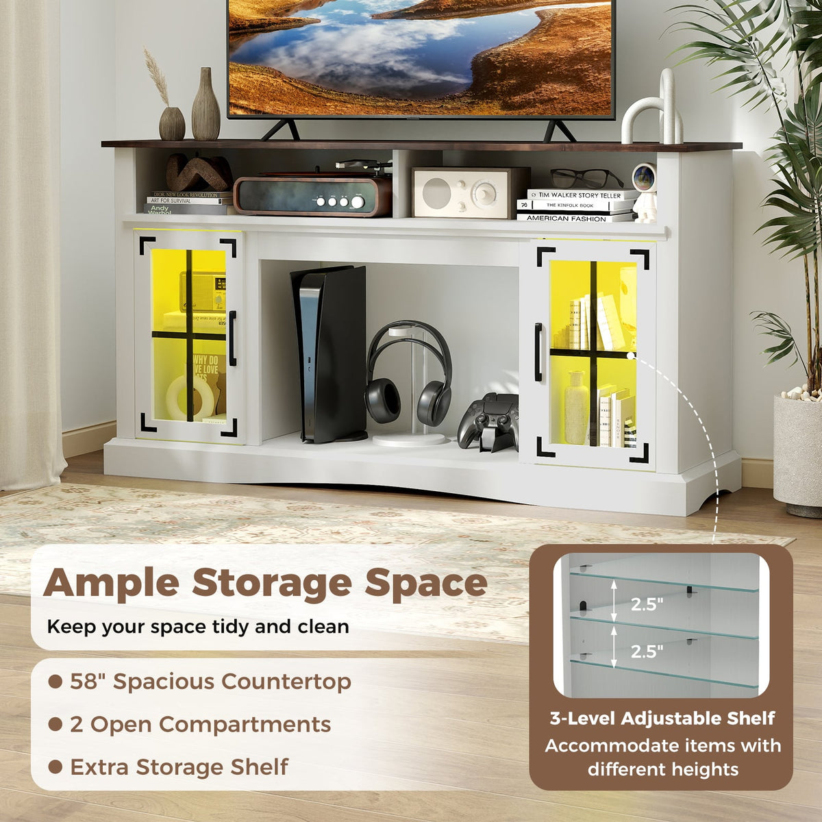 Meuble TV avec éclairage DEL et télécommande