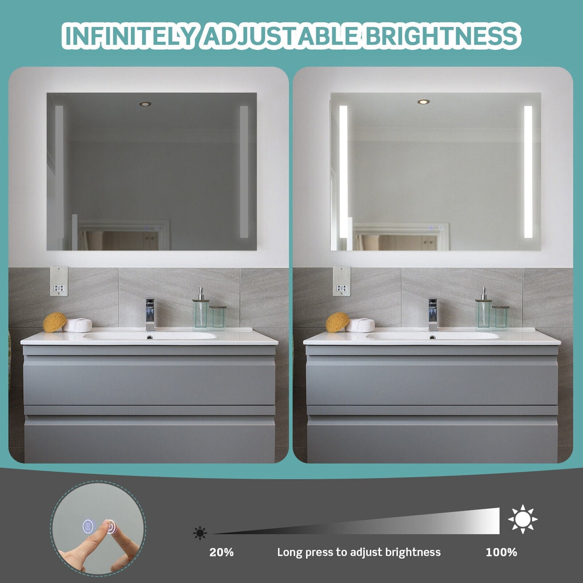 Miroir mural LED lumineux antibuée carré 81 x 61 cm