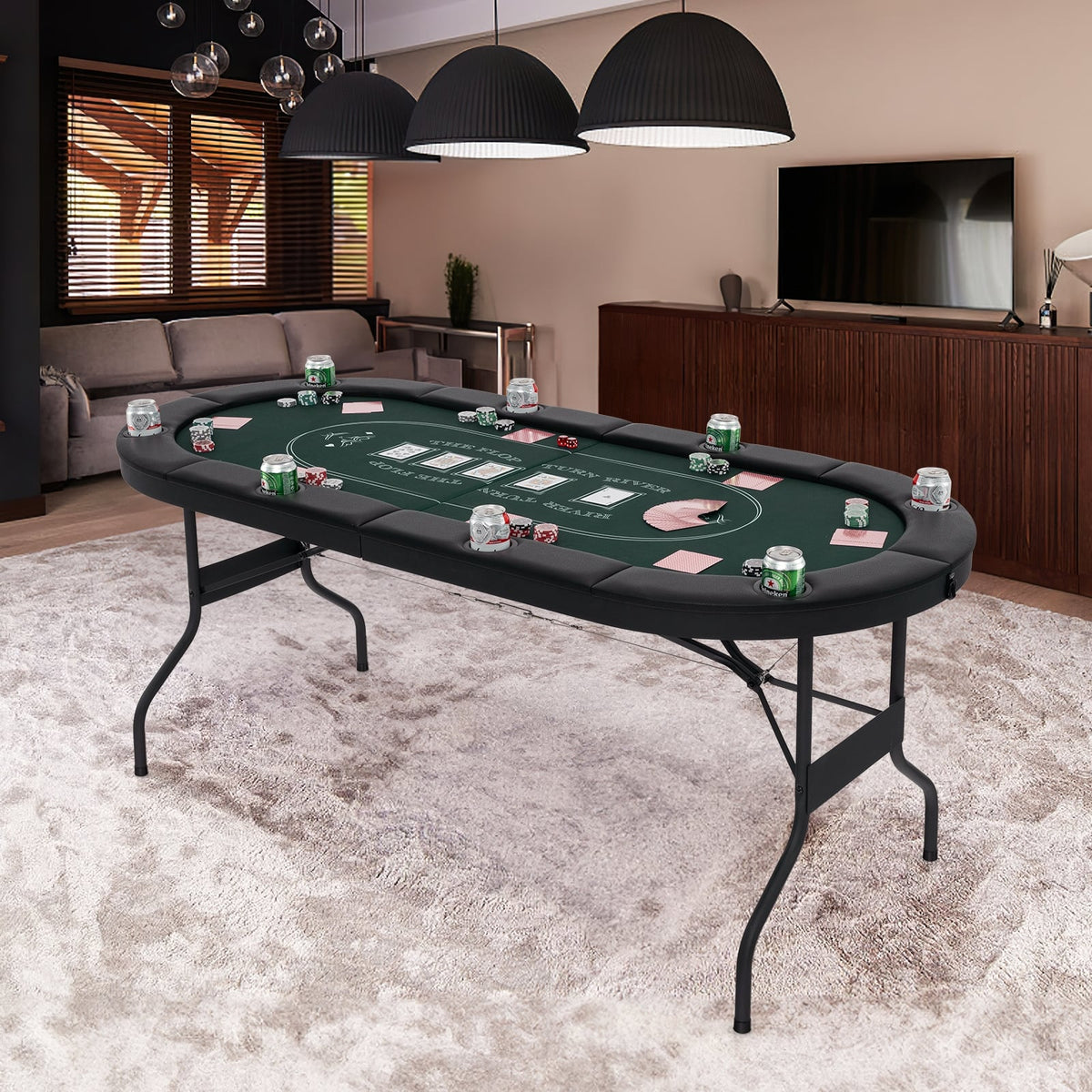 Table de poker pliante ovale pour 8 joueurs 183 cm