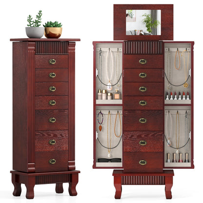 Armoire à bijoux en bois avec tiroirs et portes battantes