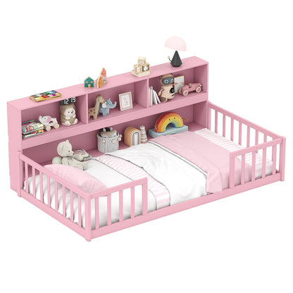 Lit de sol Montessori pour enfant avec bibliothèque intégrée