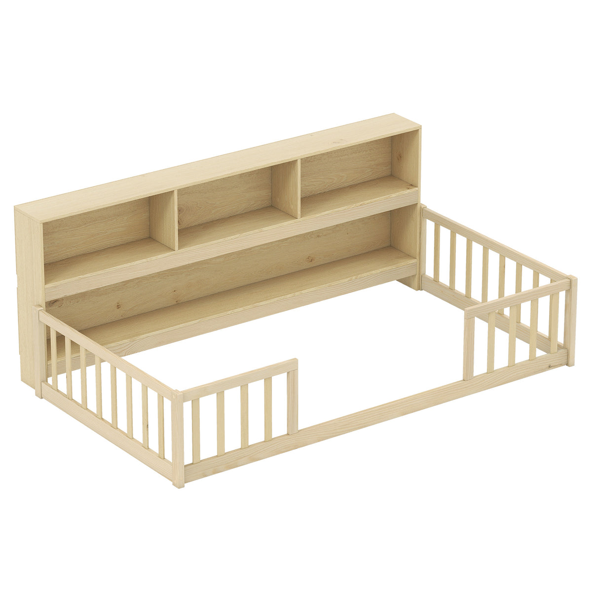 Lit de sol Montessori pour enfant avec bibliothèque intégrée