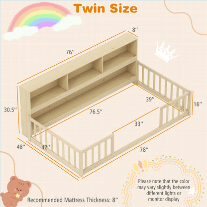 Lit de sol Montessori pour enfant avec bibliothèque intégrée