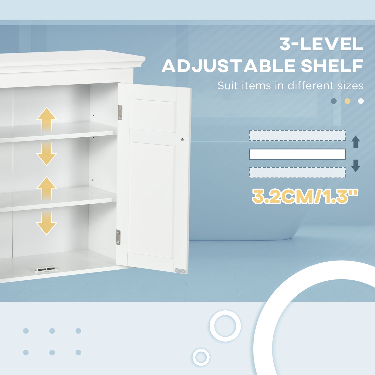 Armoire murale salle de bain portes doubles étagères ajustables