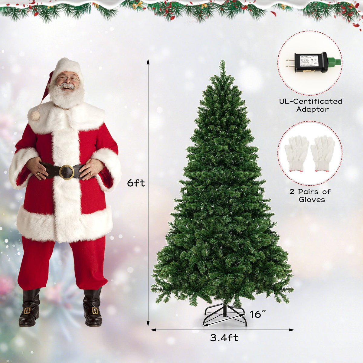 Arbre de Noël artificiel lumineux à charnière avec lumières LED