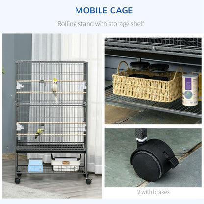 Grande cage à oiseaux en acier avec roulettes et perchoirs