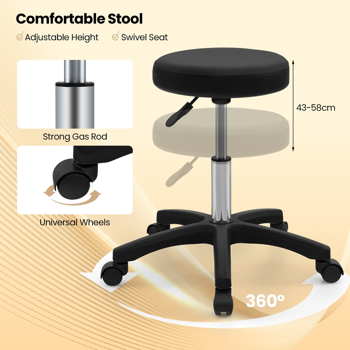 Table de massage 183 cm avec tabouret hydraulique et rangement