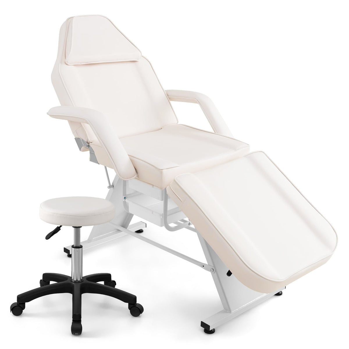 Table de massage 183 cm avec tabouret hydraulique et rangement