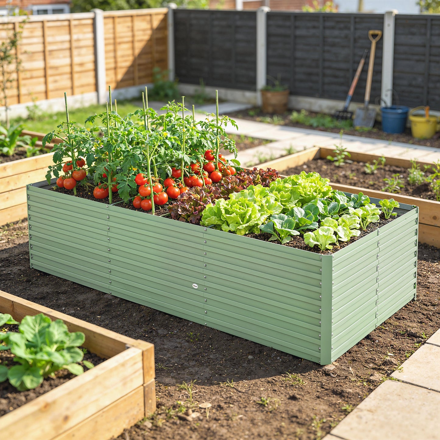 Outsunny 240x120x60cm Raised Garden Bed - Black Galvanized Planter