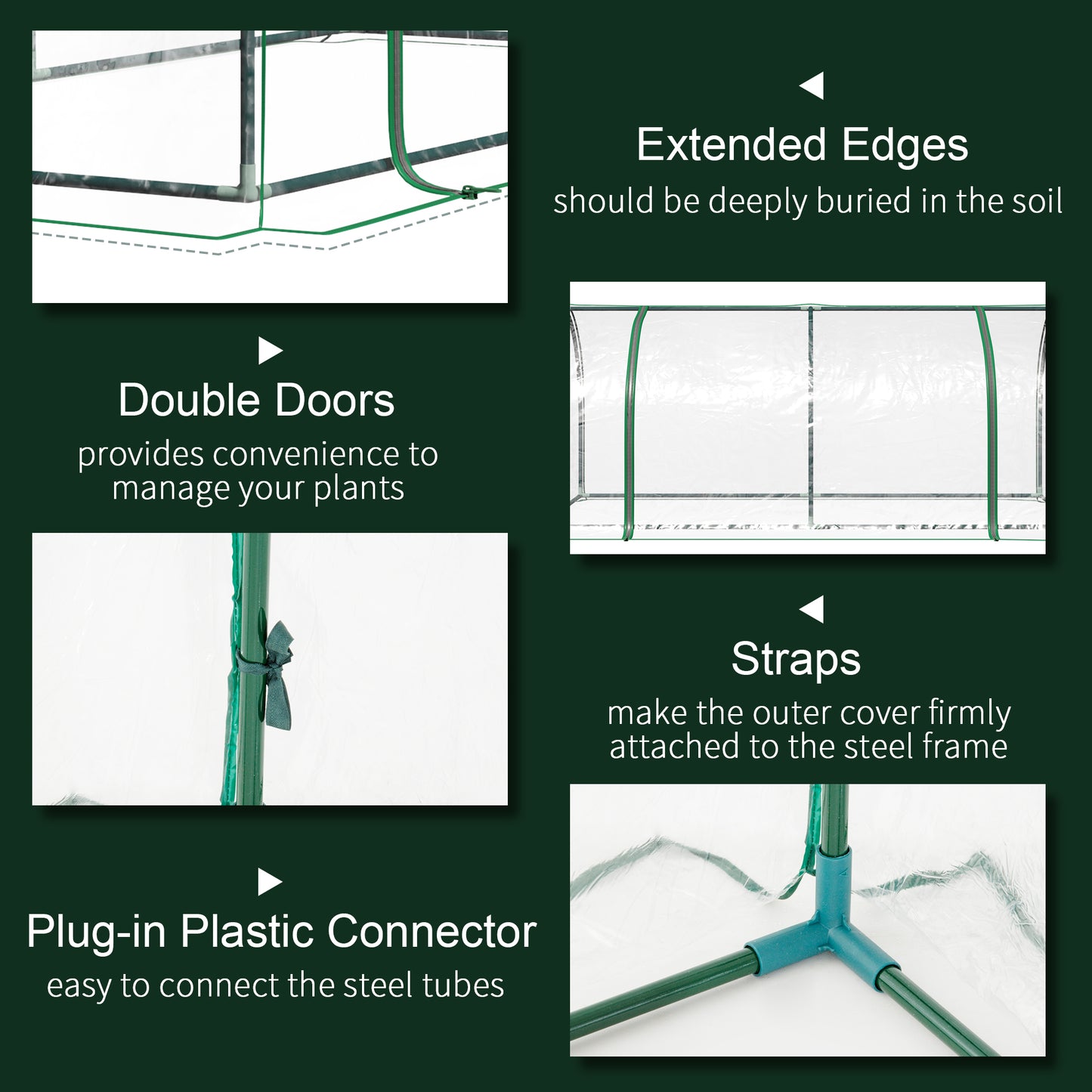 Outsunny 2m x 1m x 0.8m Tunnel Greenhouse - Portable with Zippered Doors