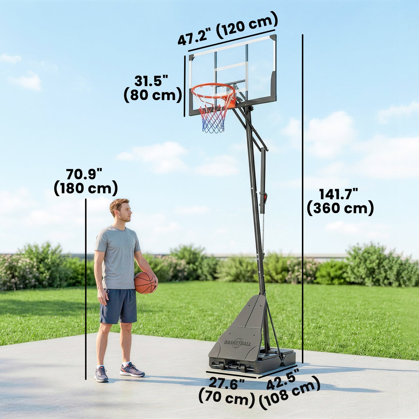 Panier de basketball réglable 244–305 cm avec planche 119 cm