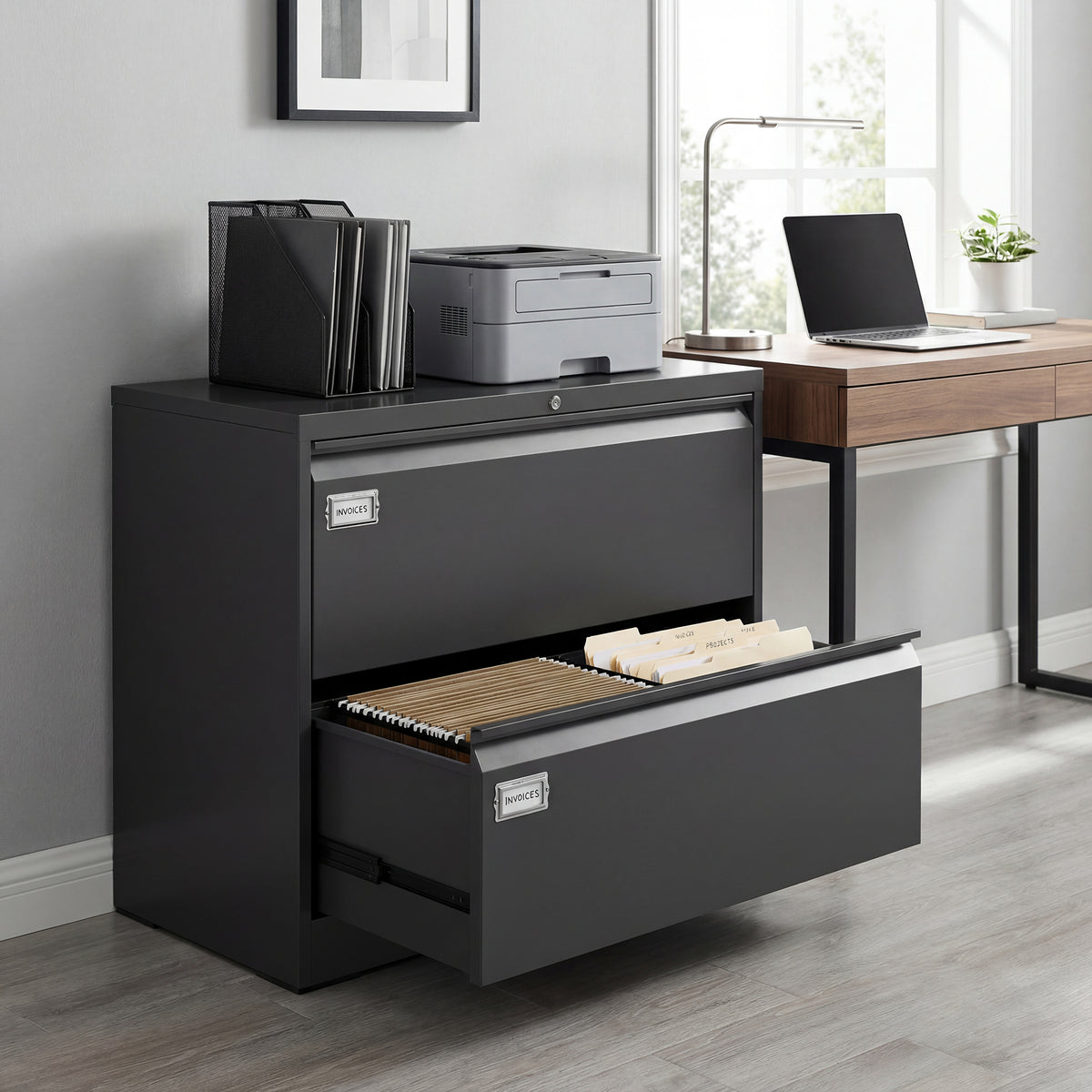 Classeur de bureau verrouillable à deux tiroirs en acier