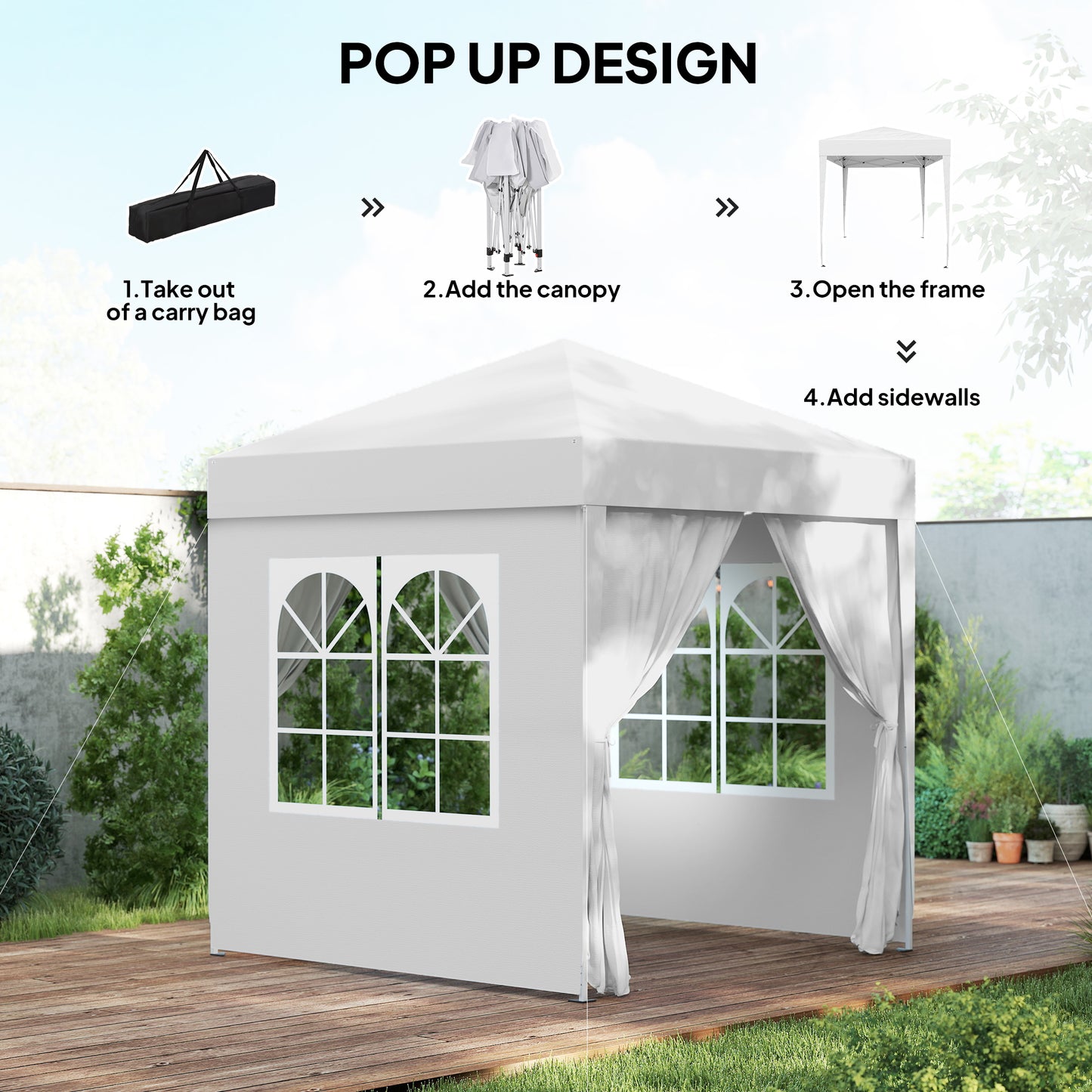Tente de terrasse pop-up avec murs amovibles 2 m x 2 m