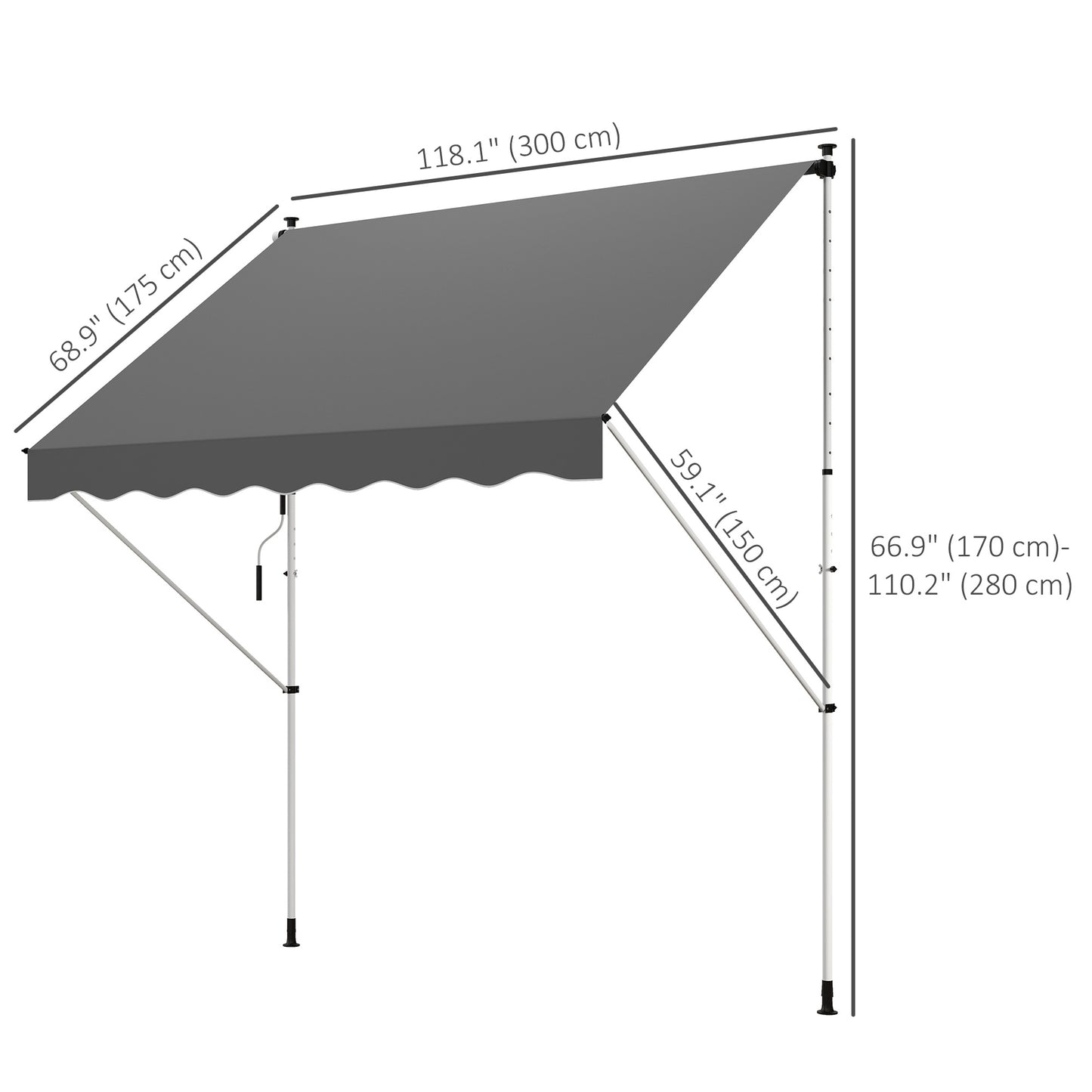 Store rétractable manuel patio sol plafond 305x152cm ajustable