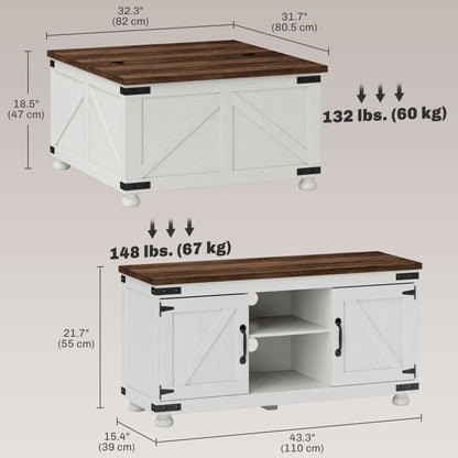 Ensemble meuble TV et table basse style champêtre — Lot de 2