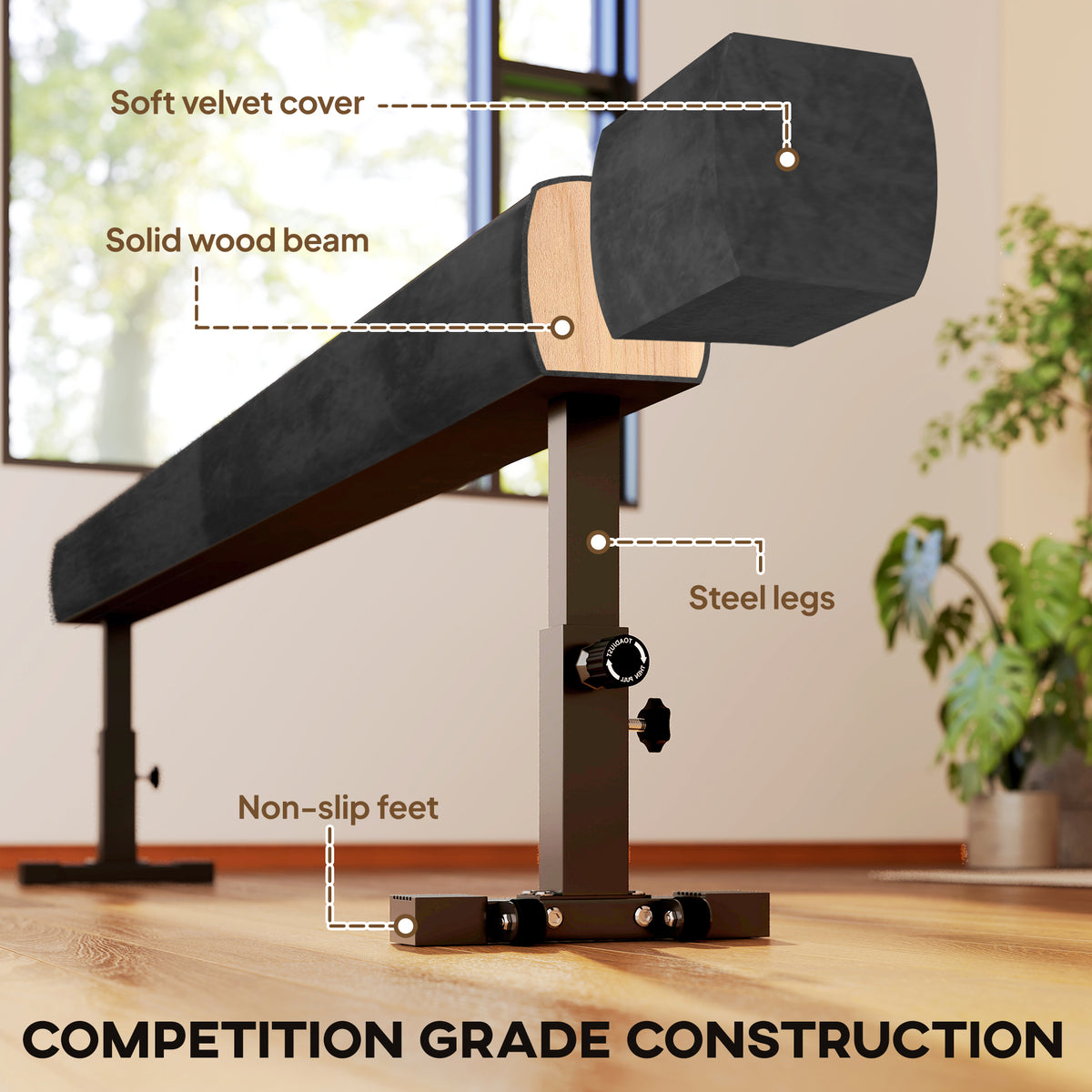 Poutre de gymnastique réglable 226 cm avec roulettes