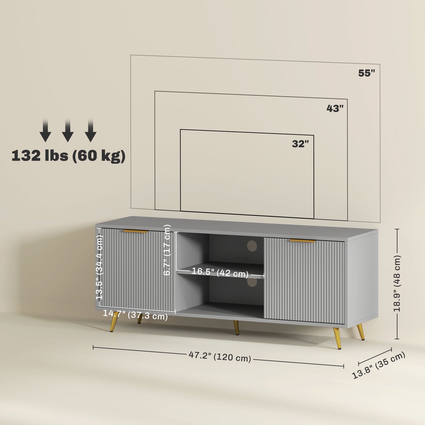 Meuble télé moderne avec rangement 55 pouces