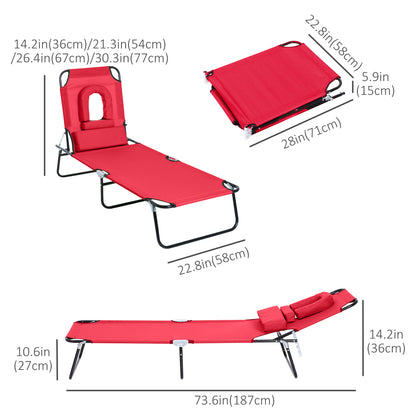 Chaise longue pliante avec trou visage ajustable