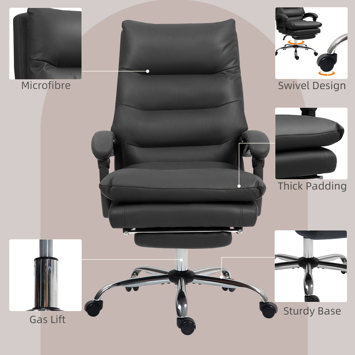 Chaise de bureau massante 6 points avec repose-pieds
