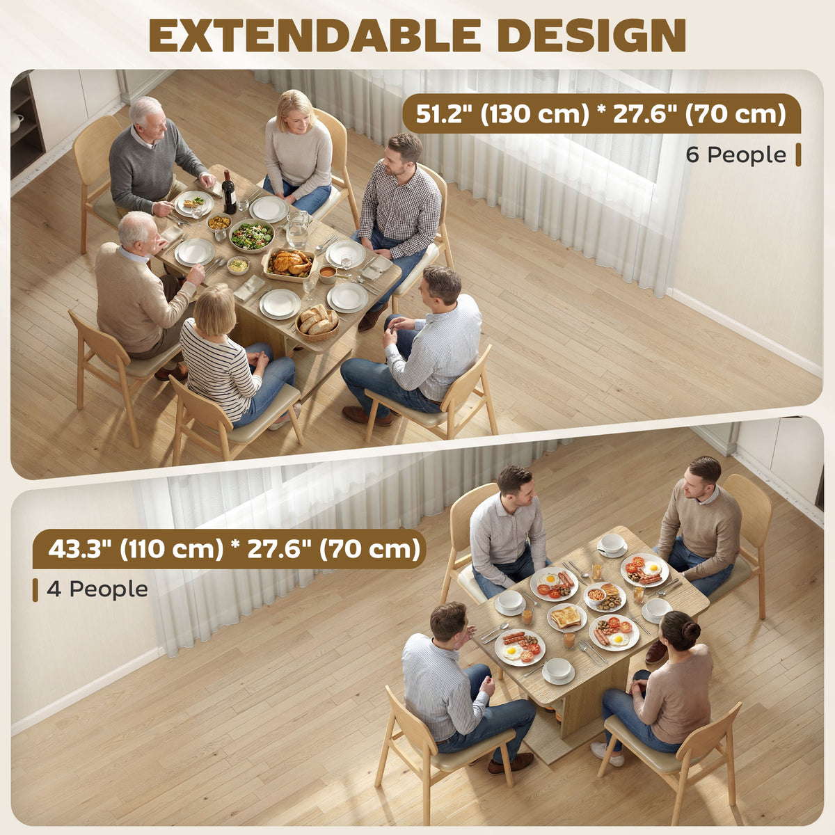 Table à manger extensible avec étagères intégrées