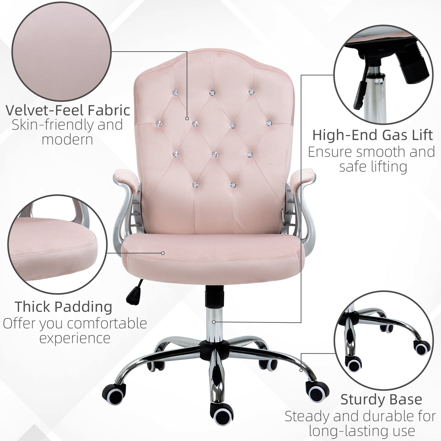 Chaise bureau velours style français boutons cristal