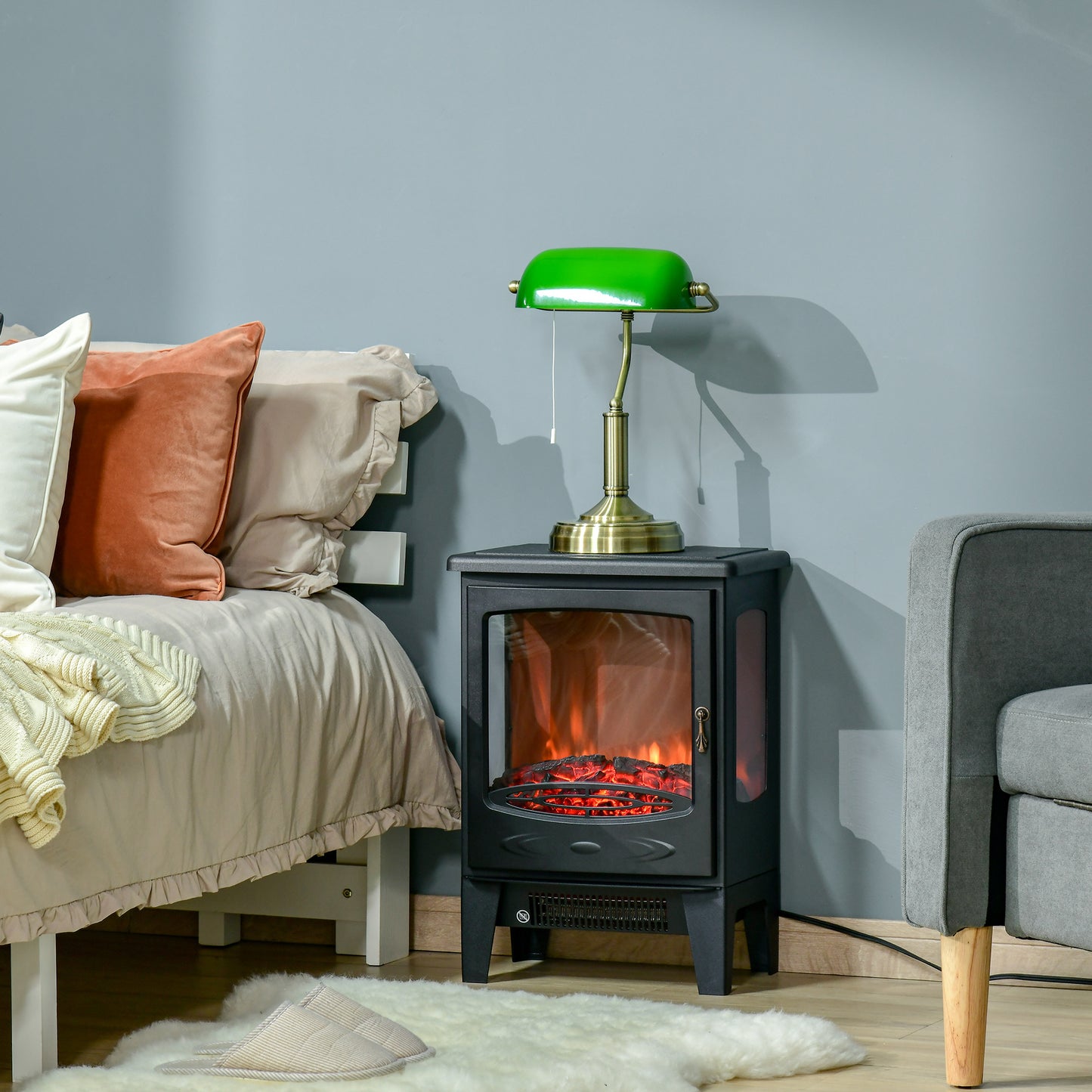Foyer électrique sur pied effet flamme réaliste 750W/1500W