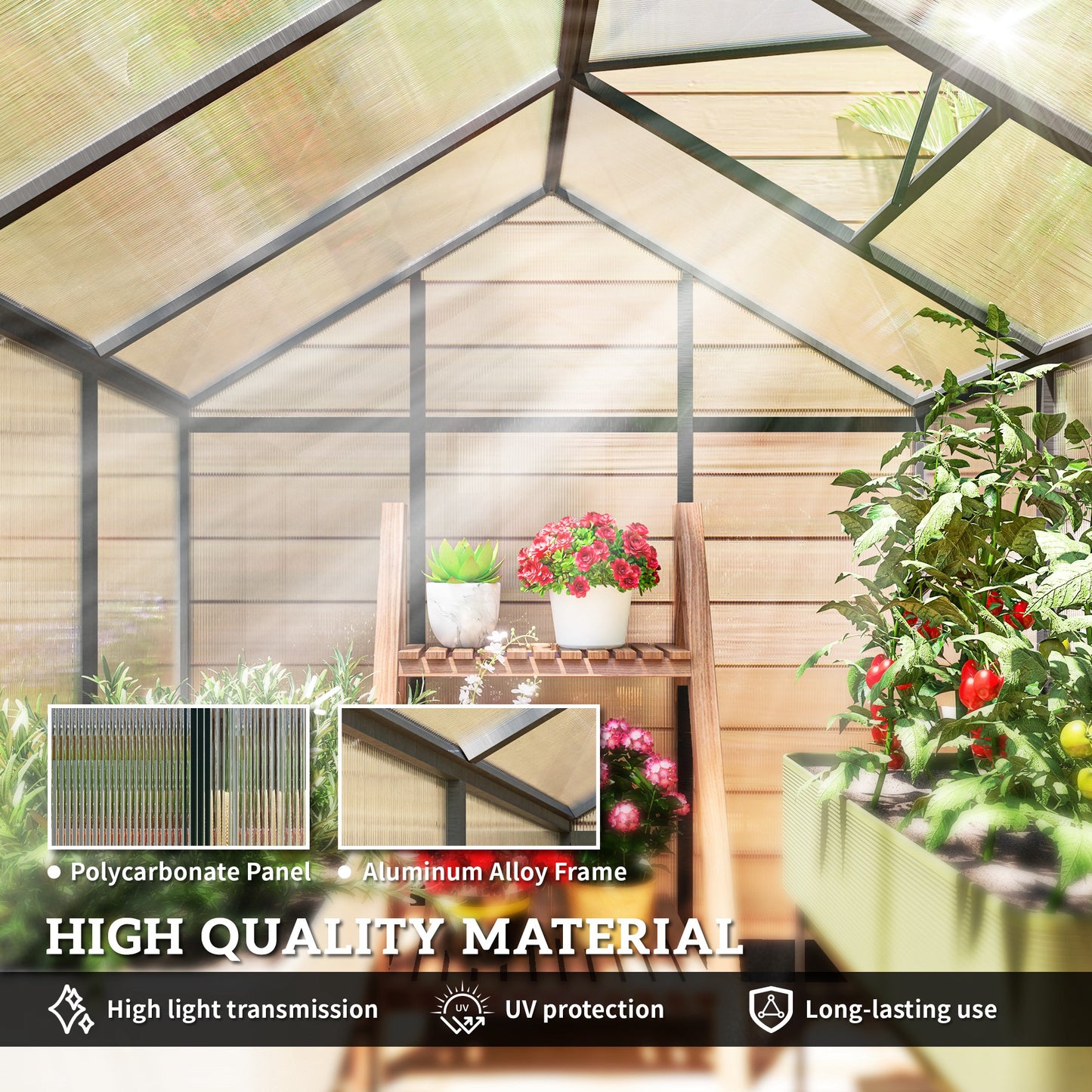  Greenhouse 183x189x195cm Polycarbonate Aluminum with Ventilation
