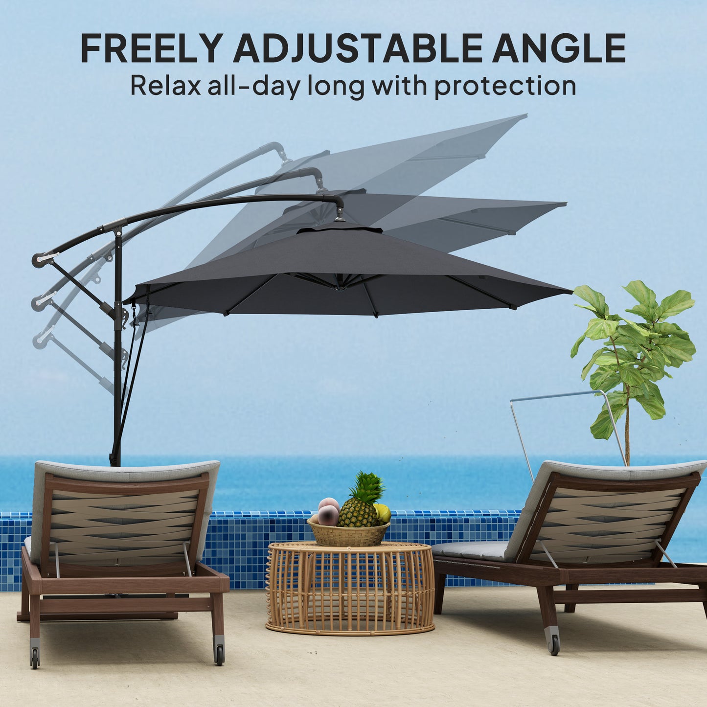 Parasol déporté rotatif 360° avec base en croix