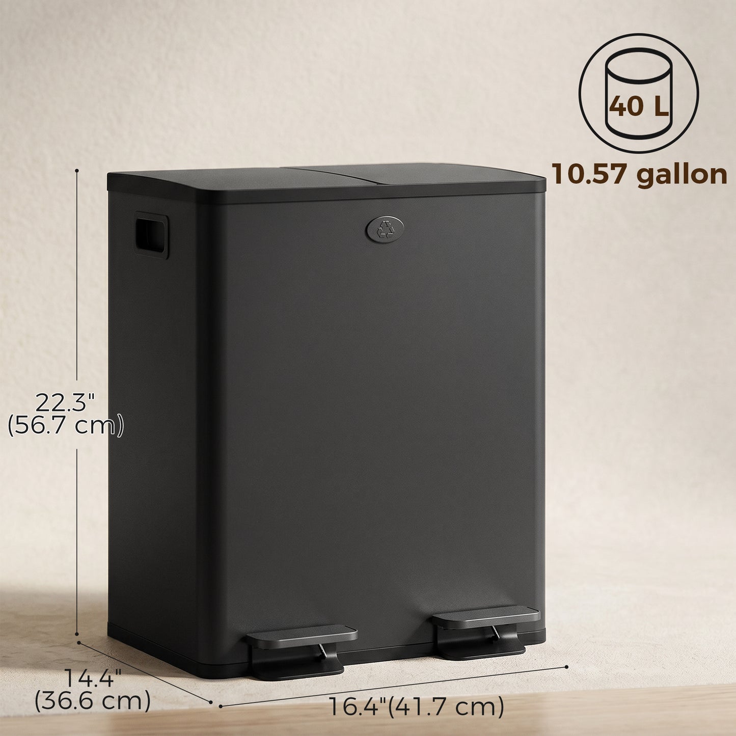 Poubelle double à pédale fermeture douce 2x20L