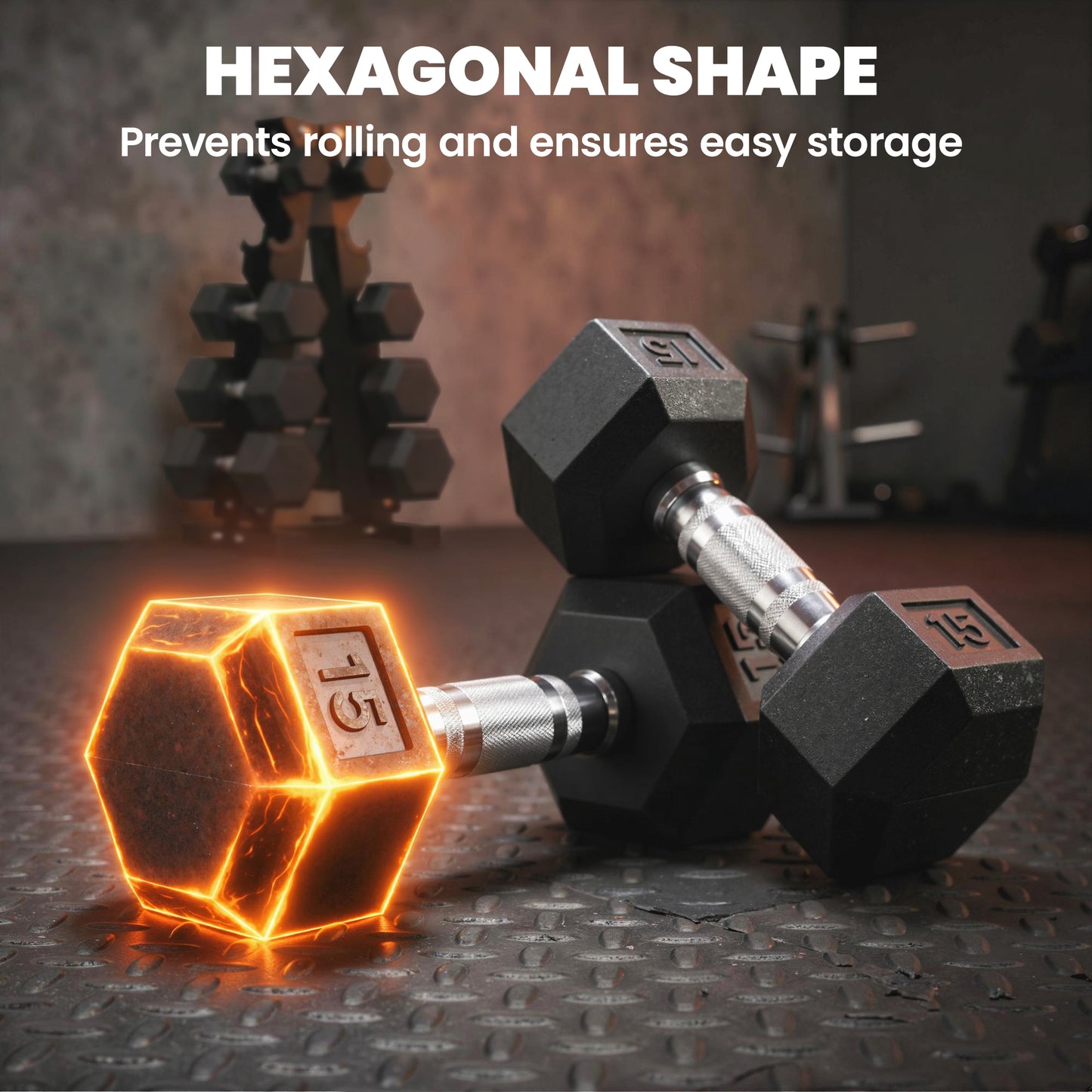 Ensemble d'haltères hexagonaux avec support vertical 68 kg