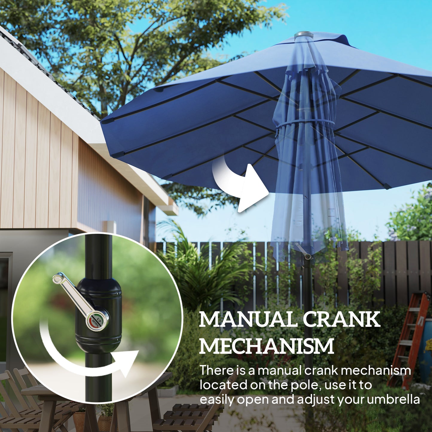 Parasol double face 4,6m avec manivelle acier
