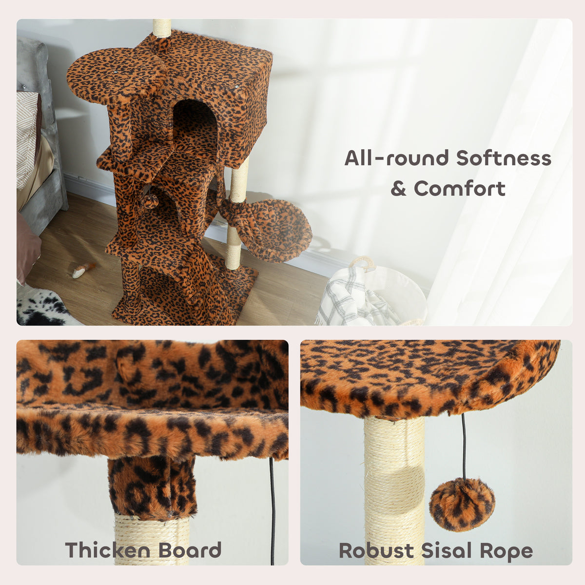 Arbre à chat multiétage avec griffoirs en sisal — Imprimé léopard