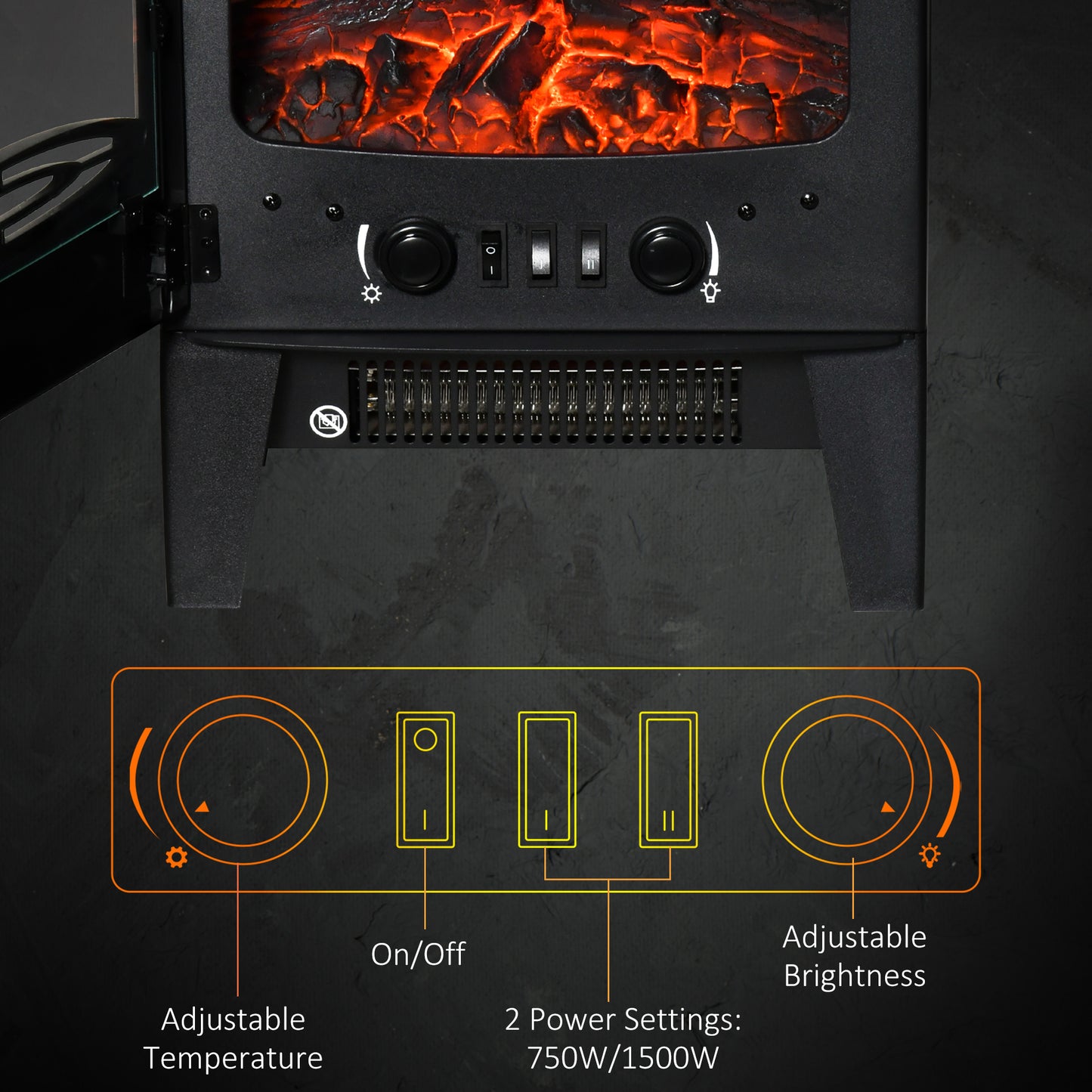 Foyer électrique sur pied effet flamme réaliste 750W/1500W