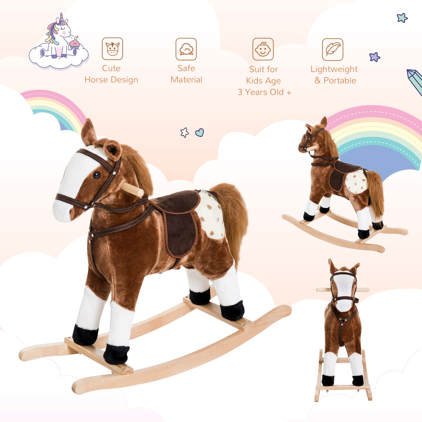 Cheval à bascule en peluche avec sons réalistes