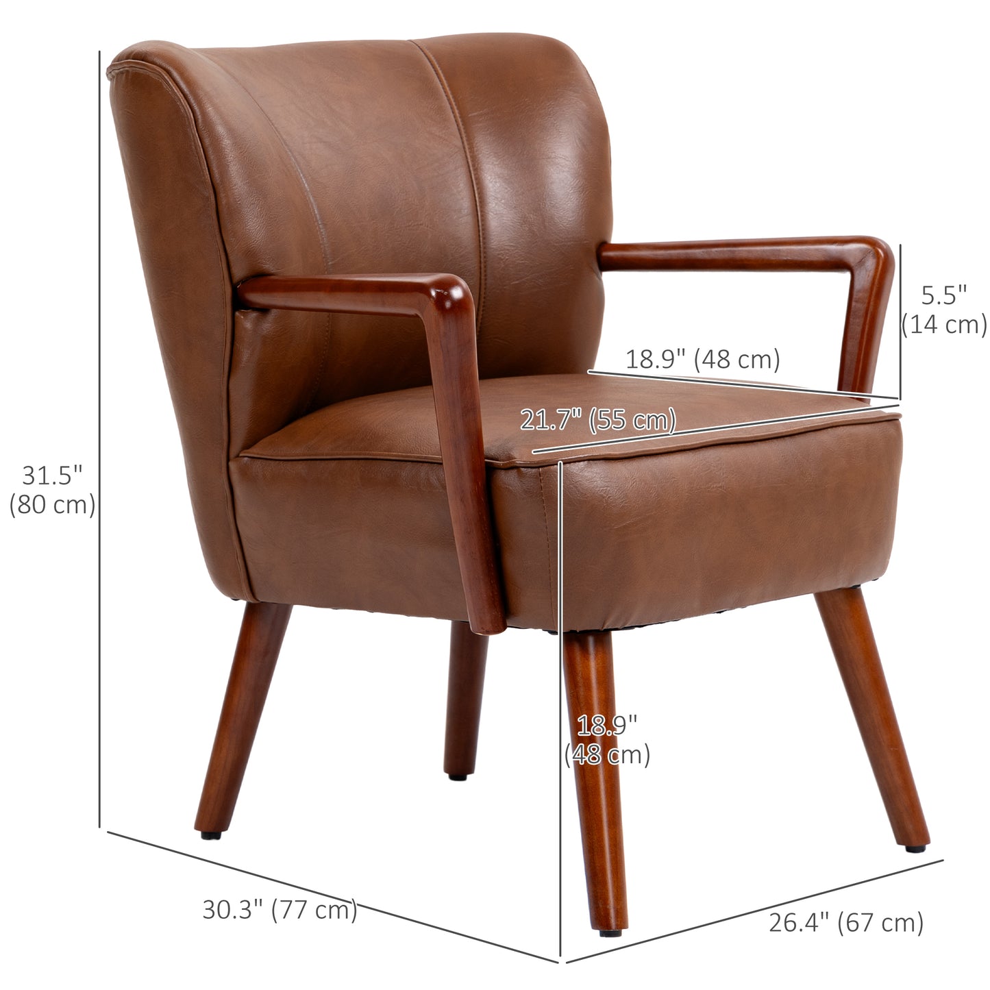 Fauteuil d'appoint moderne en similicuir avec pattes en bois