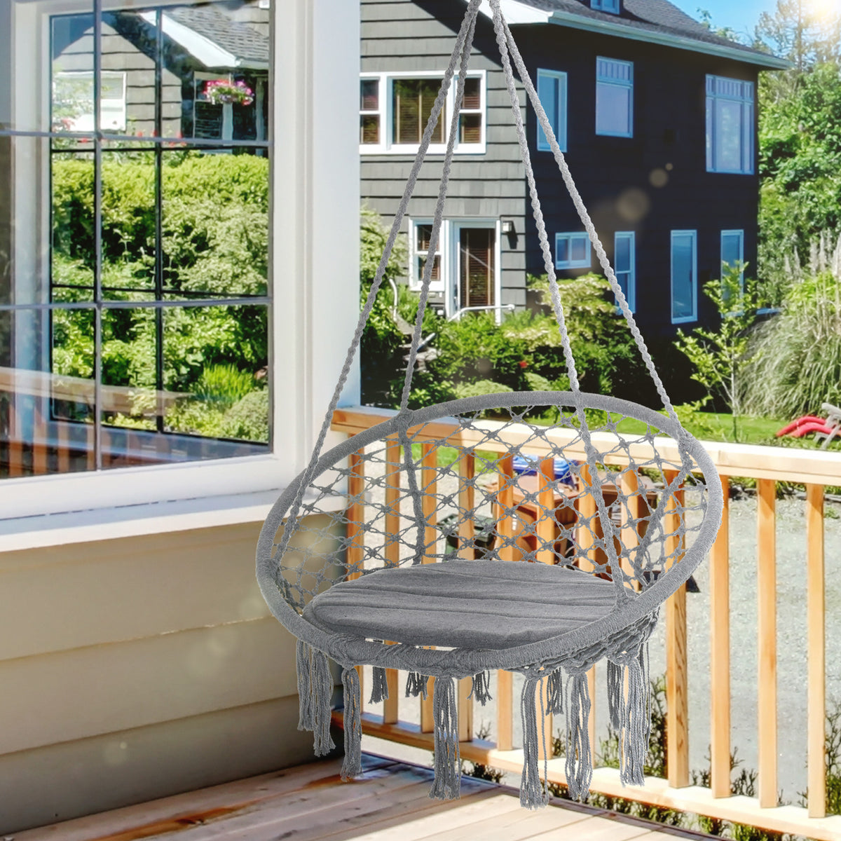 Chaise hamac suspendue bohème avec franges