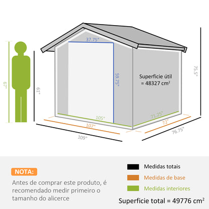 Abri de jardin métal 2,7 x 1,9 m — gris