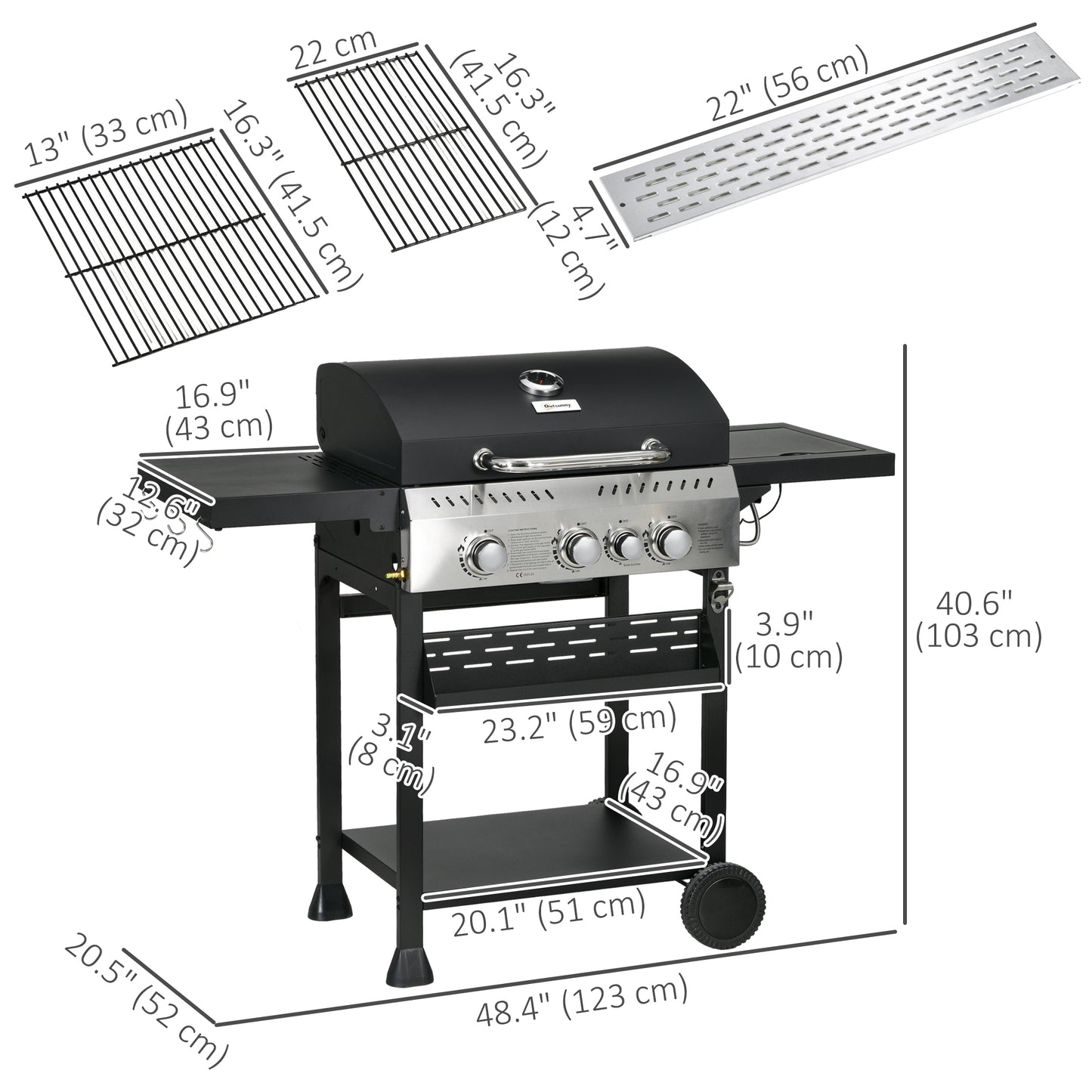 Barbecue au propane 4 brûleurs avec brûleur latéral 40000 BTU
