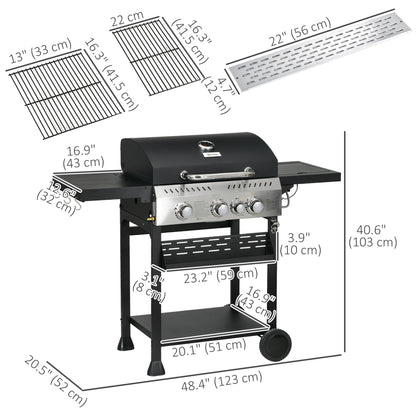 Barbecue au propane 4 brûleurs avec brûleur latéral 40000 BTU