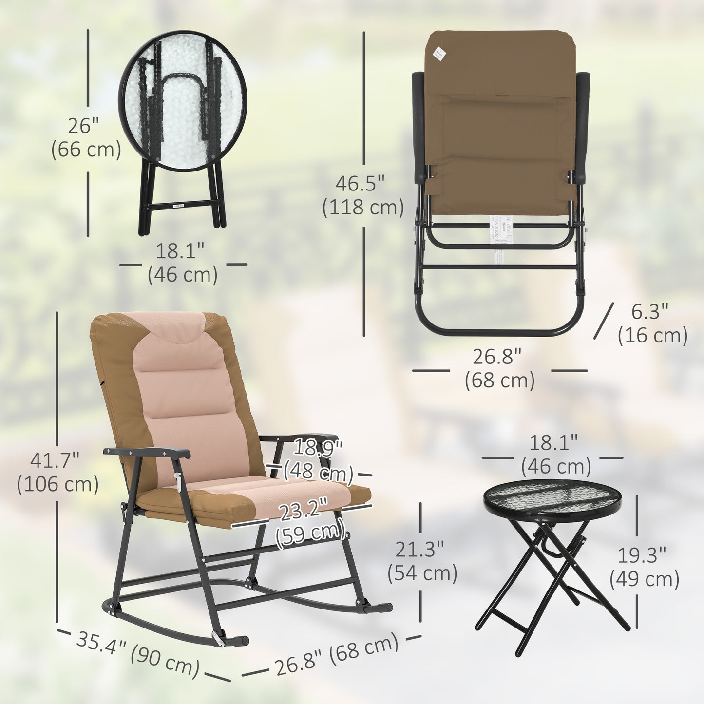 Ensemble chaise berçante pliable 3 pièces