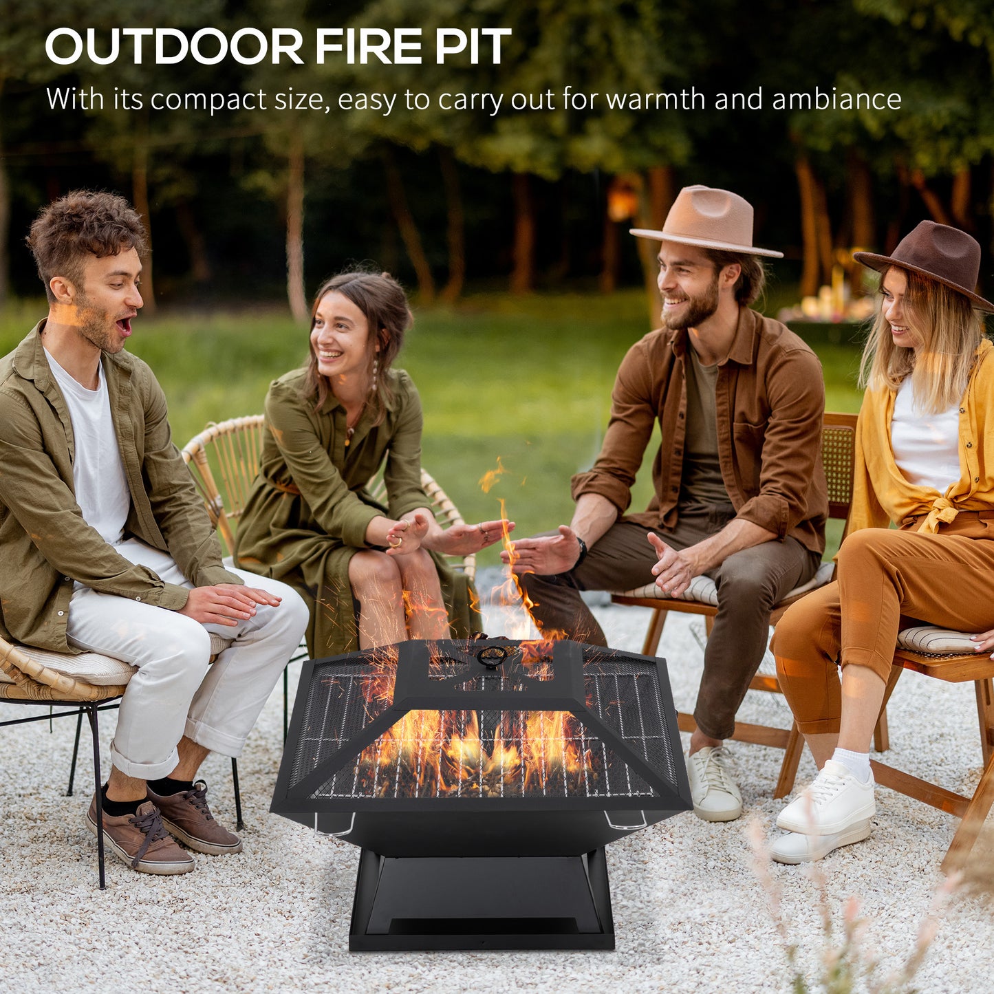 Foyer extérieur portable 2-en-1 avec grille BBQ
