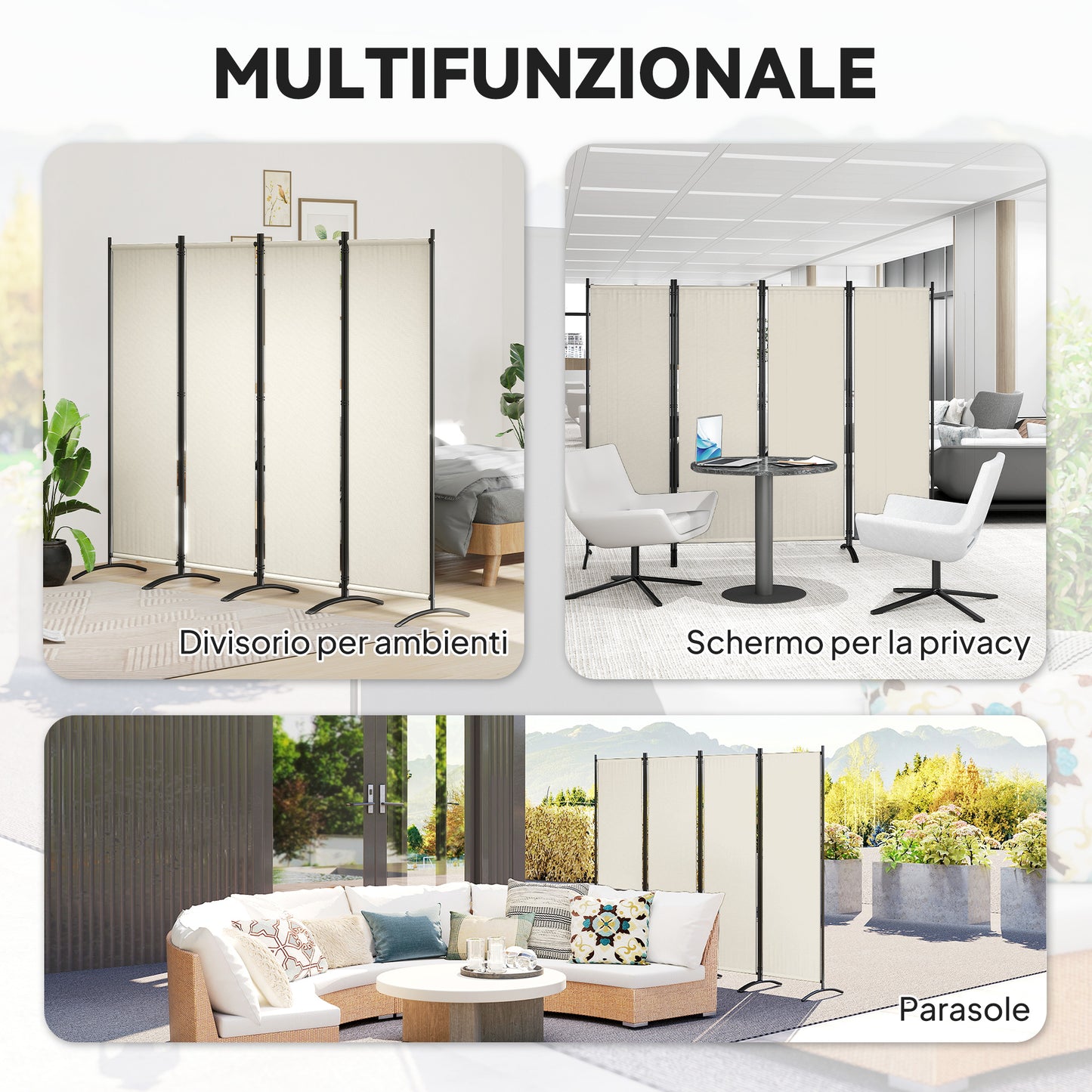 Paravent pliant 4 panneaux polyester