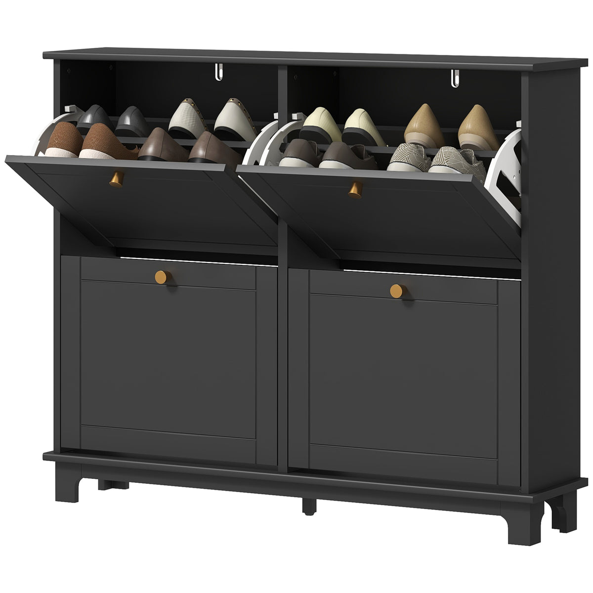 Meuble à chaussures étroit à quatre tiroirs basculants
