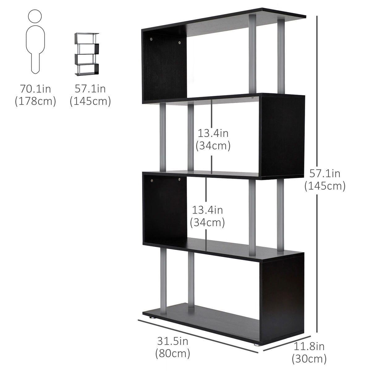 Bibliothèque géométrique à 5 tablettes style S