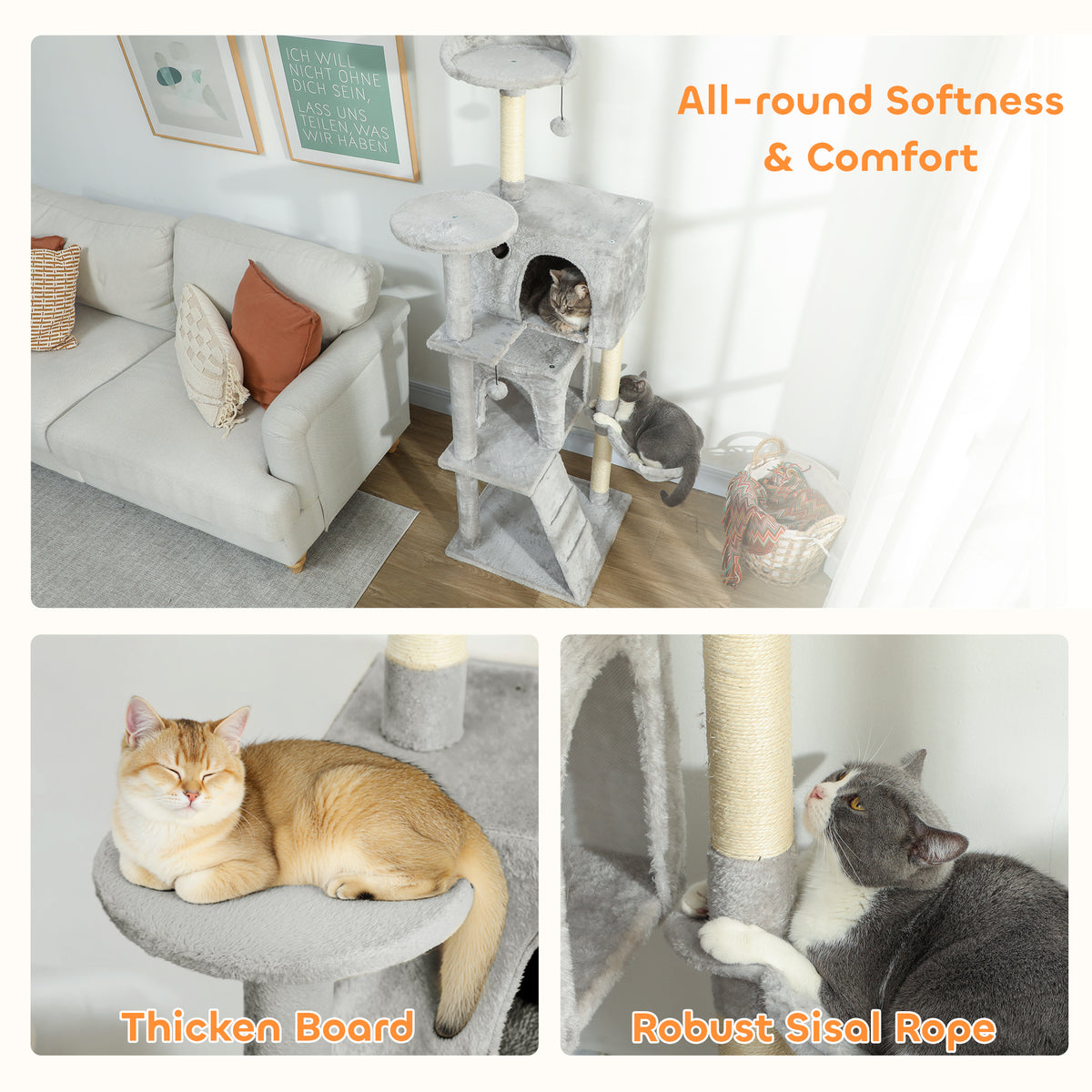 Tour à chat 160 cm avec griffoirs sisal et hamac
