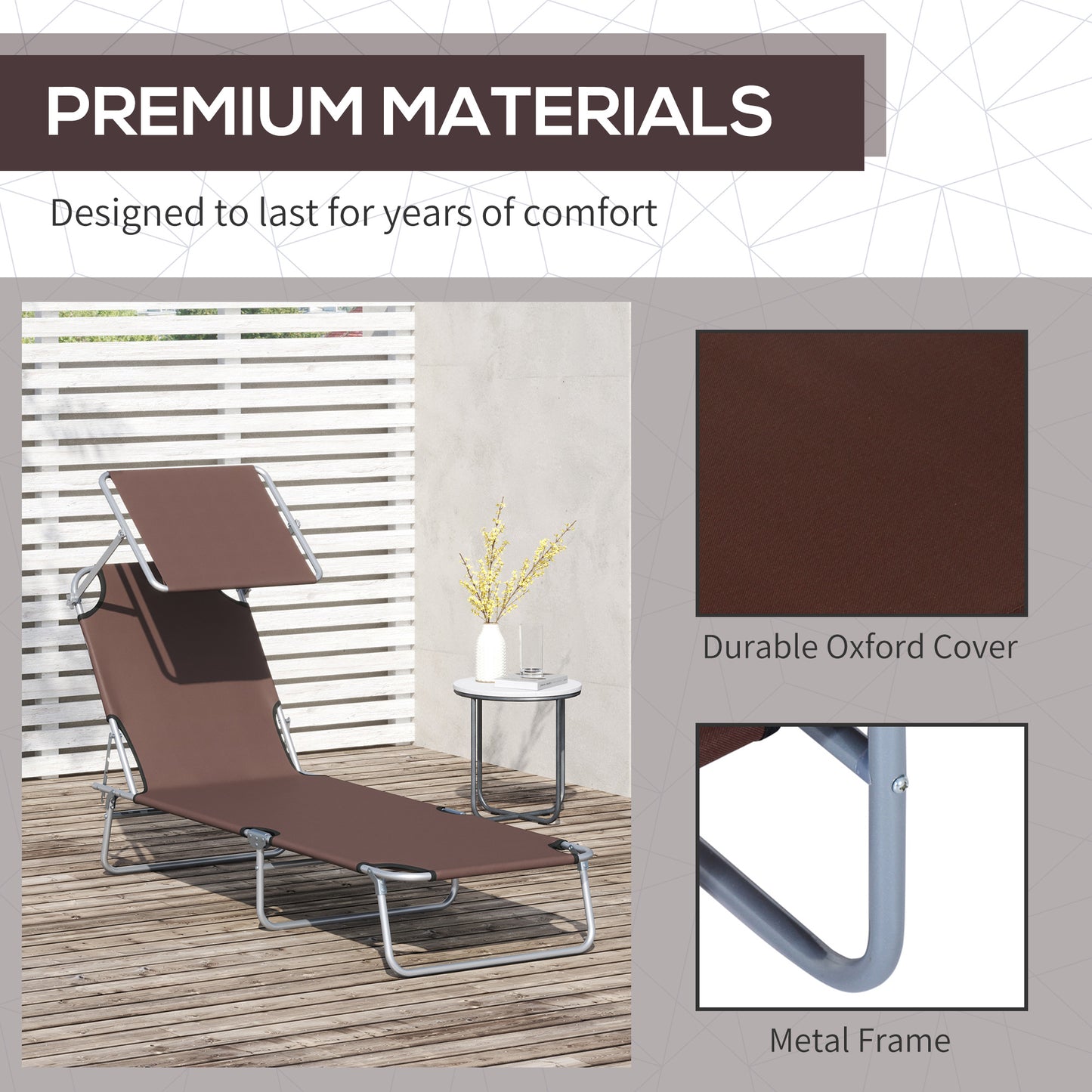 Chaise longue pliante avec auvent réglable