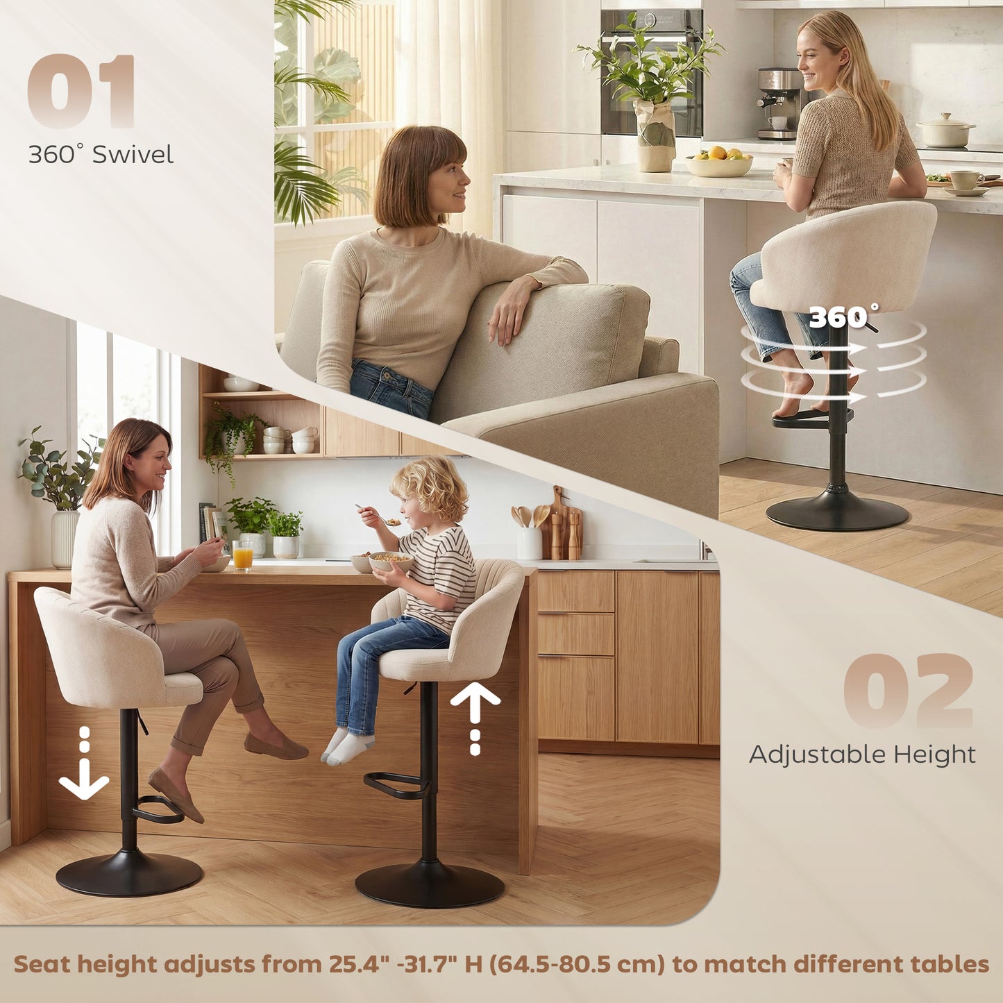 Tabourets de bar pivotants ajustables ensemble de 2