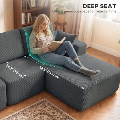 Sofa sectionnel modulaire 2-en-1 forme L en velours côtelé