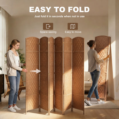 Paravent pliable 4 panneaux cadre bois tressé