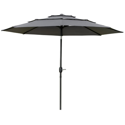 Parasol de patio 3 niveaux à manivelle 274 cm